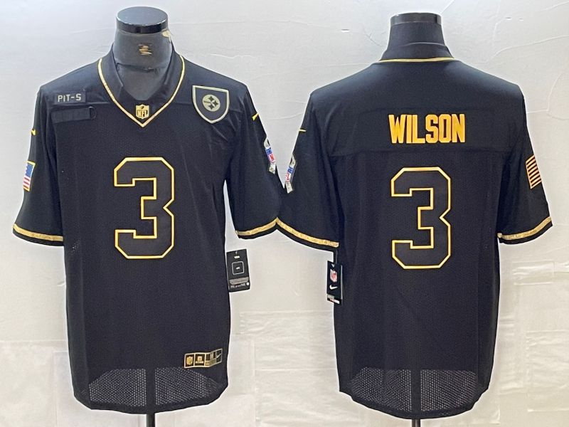 Men Pittsburgh Steelers #3 Wilson Black retro gold 2024 Nike Limited NFL Jersey